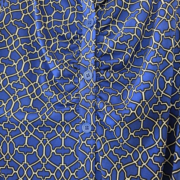 Laundry by Shelli Segal Blue Geometric Shirt Dress Belted Women Size 10 Classic - Picture 7 of 13